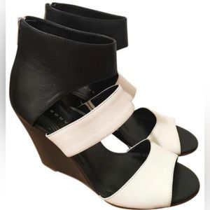 Trouve Black & White Leather Wedge Heels Sz. 8 US NEW